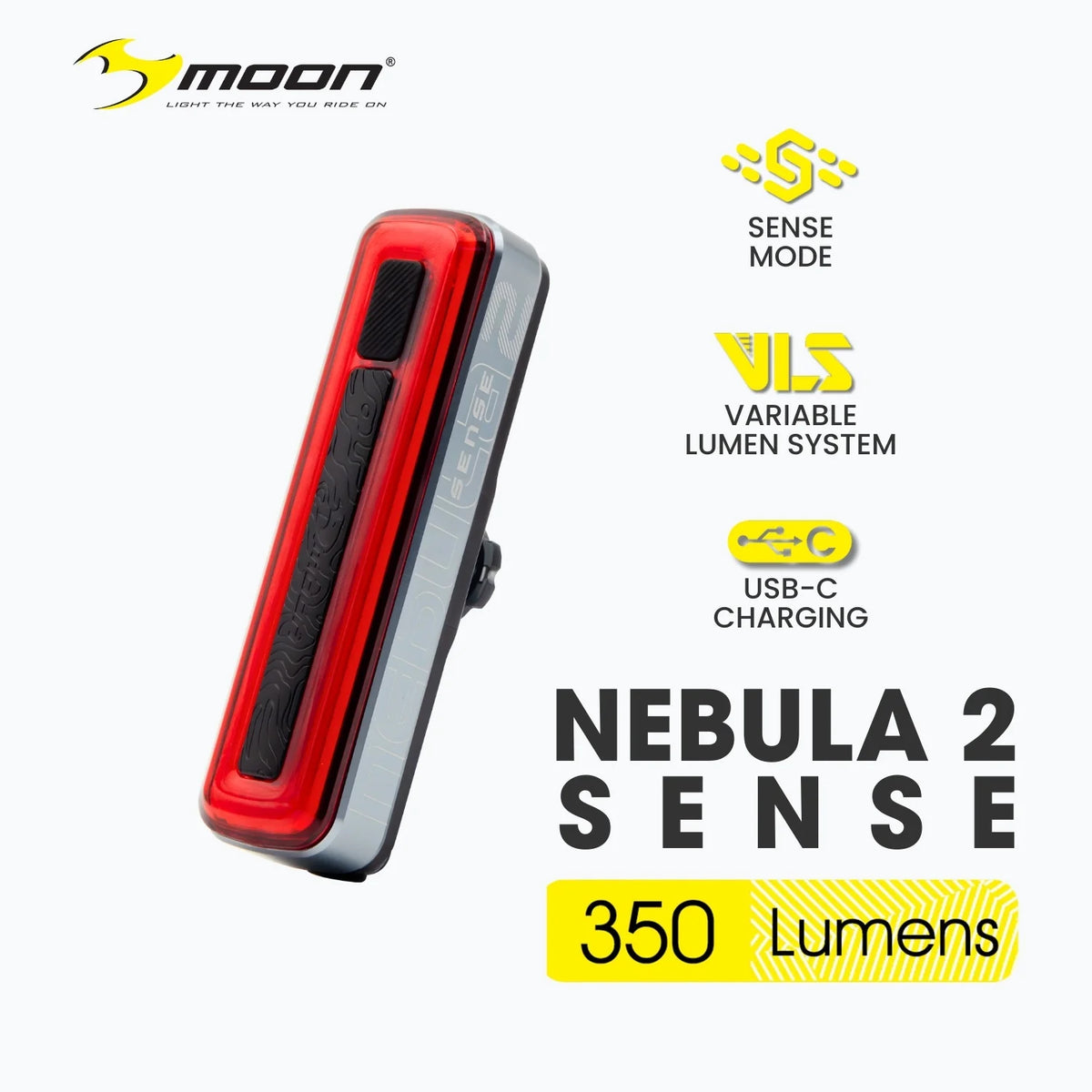 Moon Nebula 2 Sense 350 Lumens Bike Light (Brake Sensing)